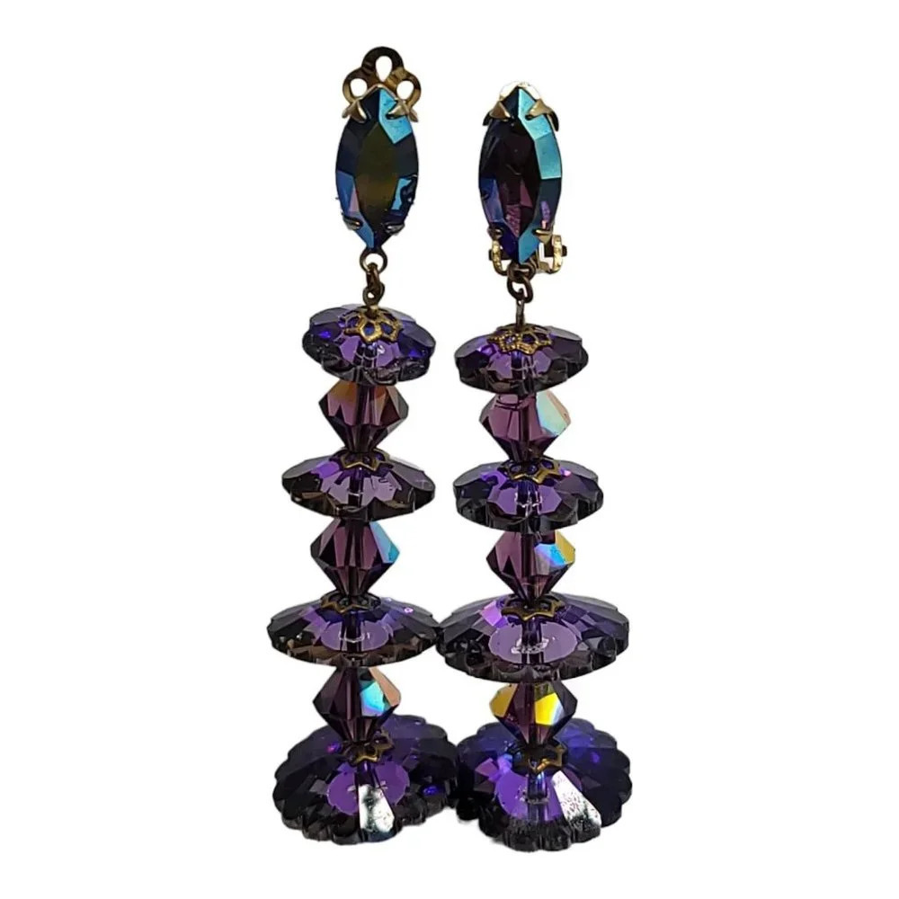 Lewis Segal California Vintage AB Graduated Purple Glass Flower Bead Clip On Dan